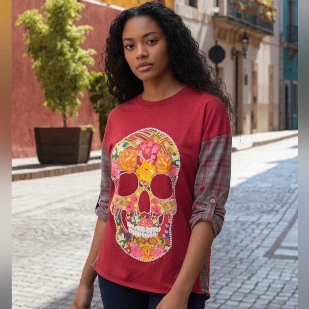 Sugar Floral Skull Long Sleeve Tee